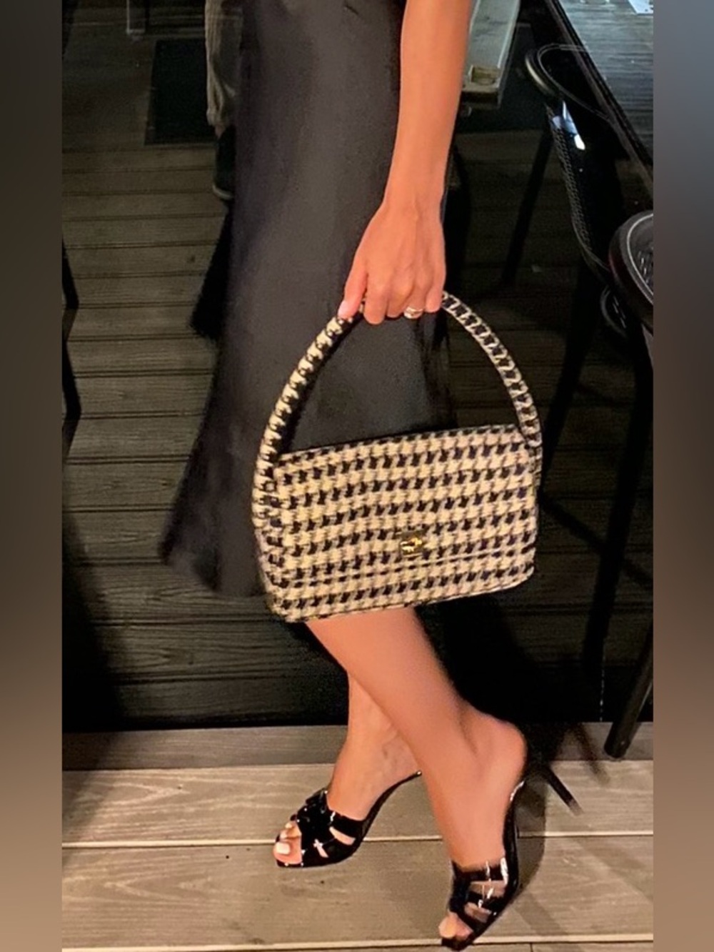 Anine Bing Black & Cream Houndstooth Shoulder Bag
